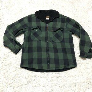 BERNE Men's L Buffalo Check Plaid  Flannel Shacket Green Black Shirt Zip Up